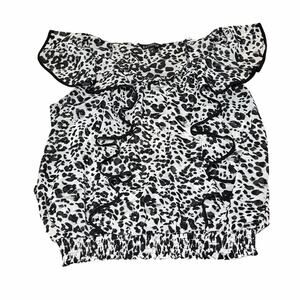 Express Leopard Print Ruffle Top Black White Smocked Hem Size M